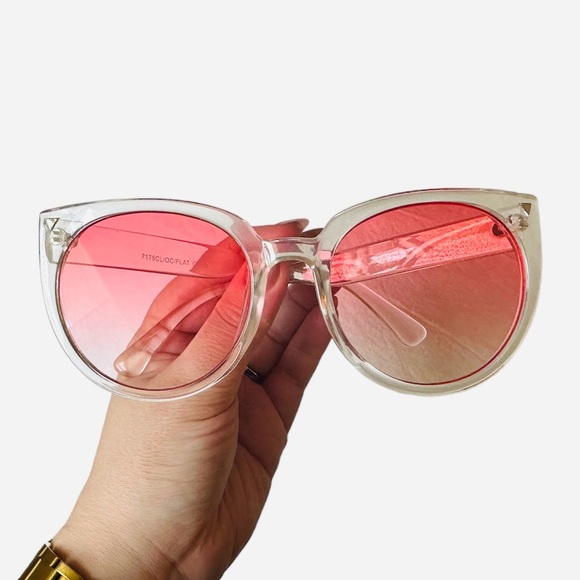 GrinderPUNCH Oversized Clear Cat Eye Pink Ombre Color Lens Fashion Sunglasses - Picture 5 of 9